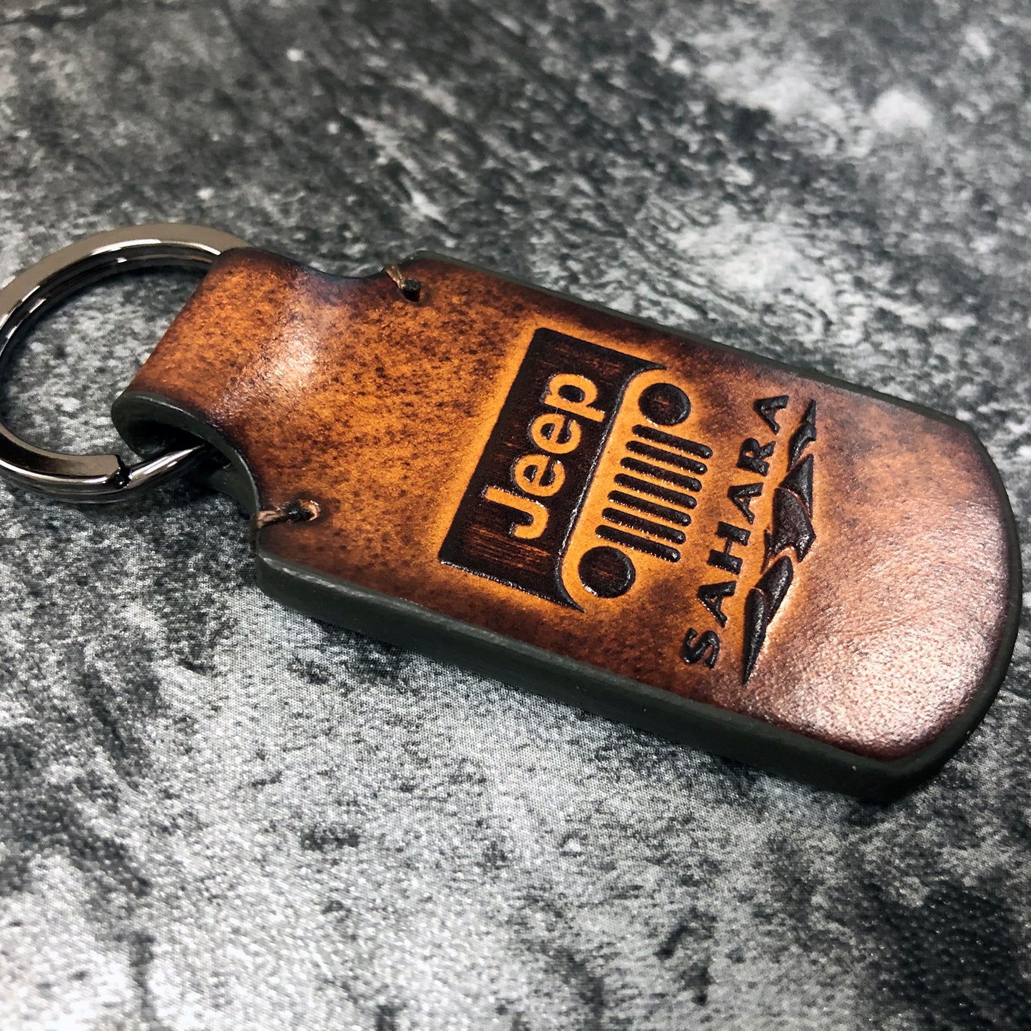 Handmade Jeep Sahara Leather Keychain – Brown