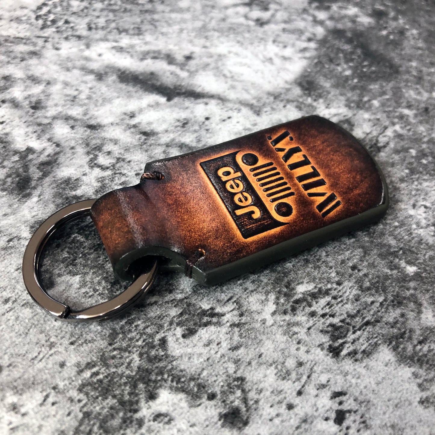 Handmade Jeep Willys Leather Keychain – Brown