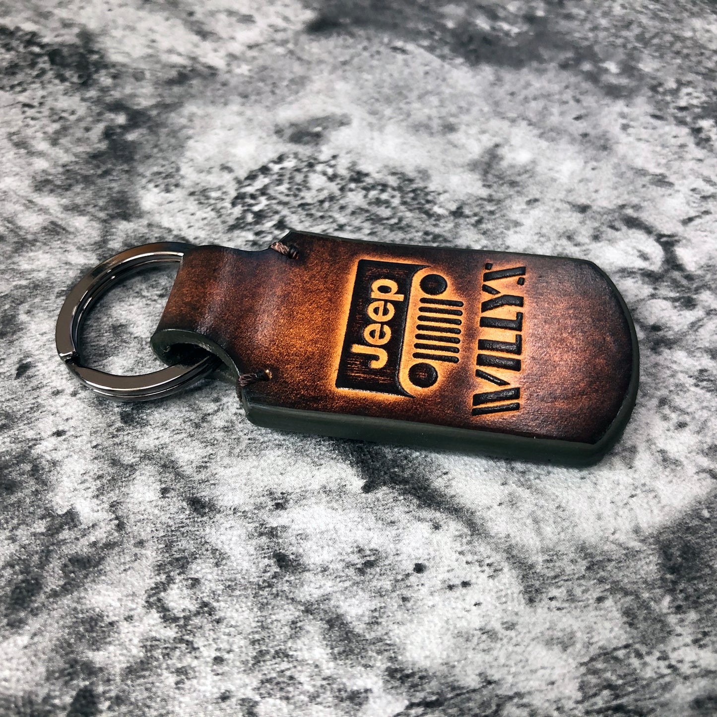Handmade Jeep Willys Leather Keychain – Brown