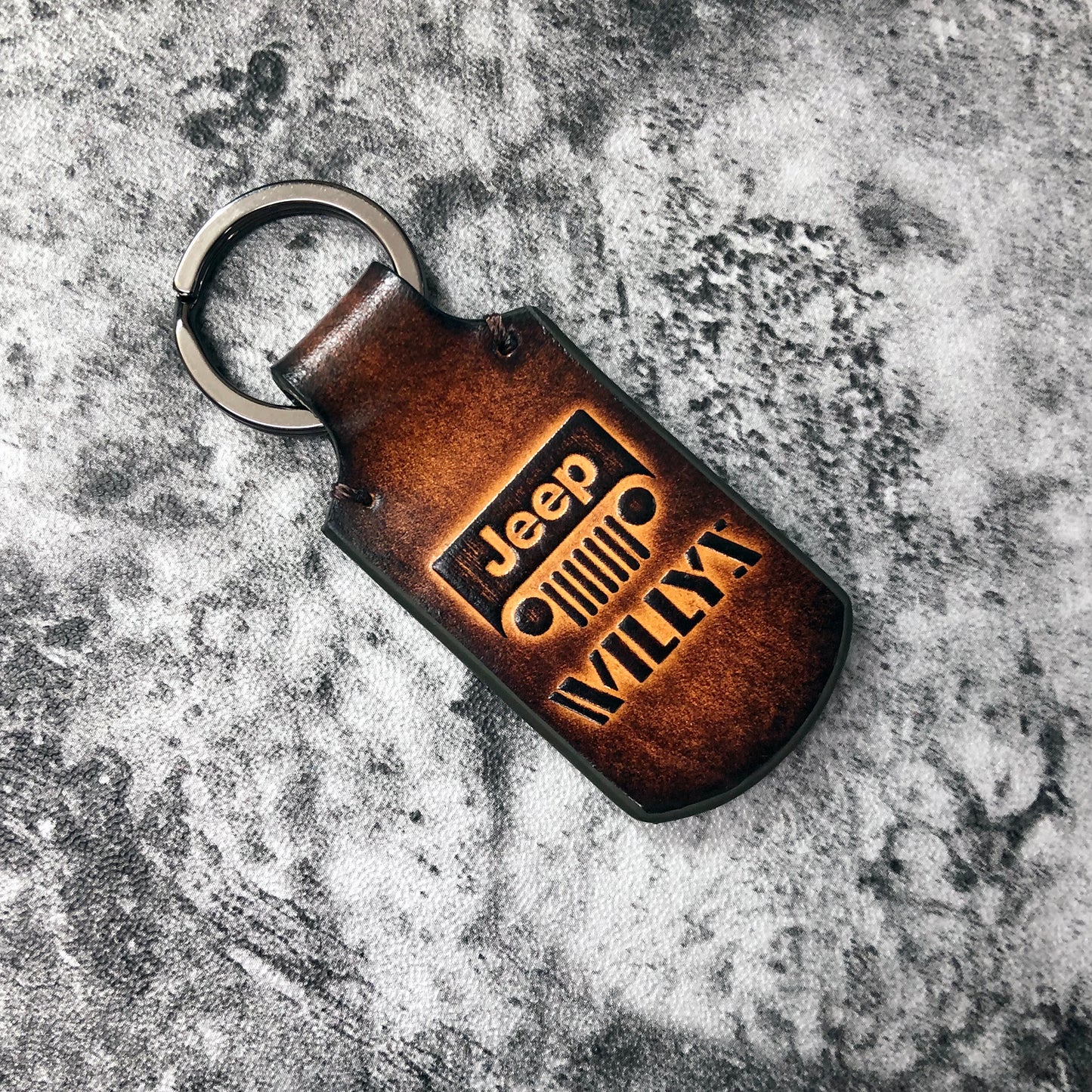 Handmade Jeep Willys Leather Keychain – Brown