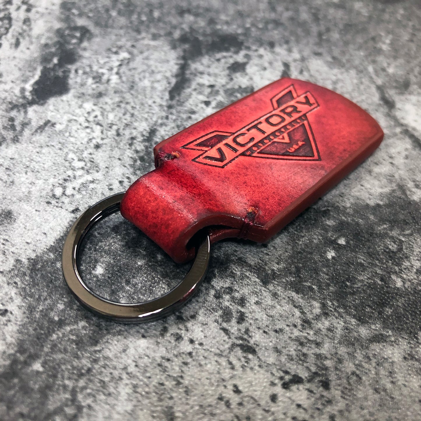 Victory Motorcycle Handmade Leather Keychain - Red