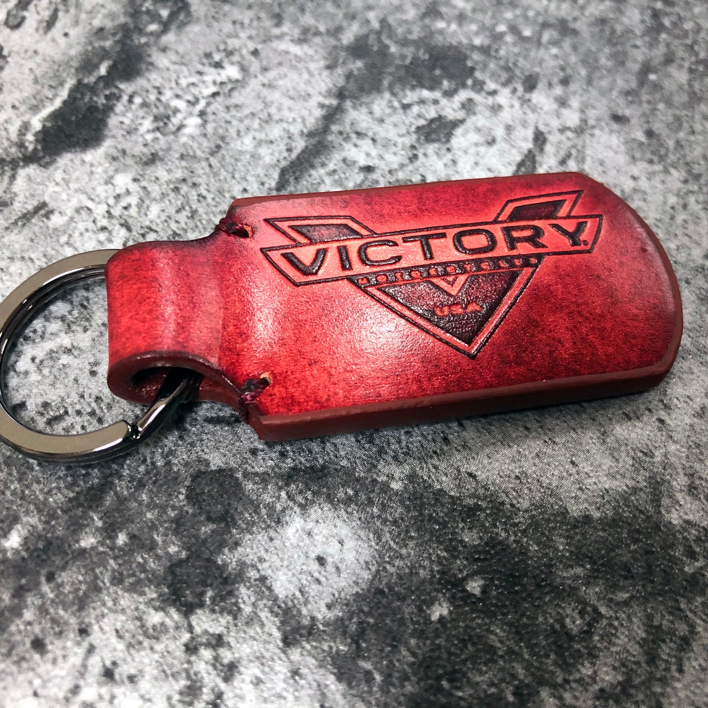 Victory Motorcycle Handmade Leather Keychain - Red