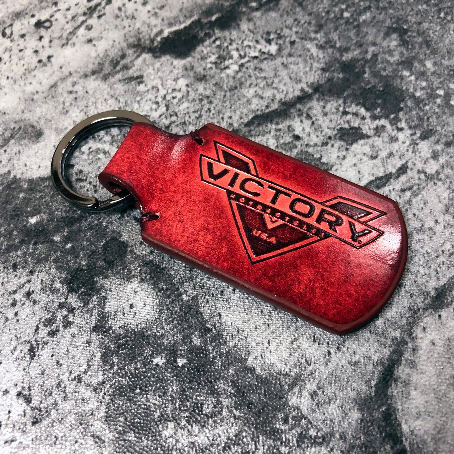 Victory Motorcycle Handmade Leather Keychain - Red
