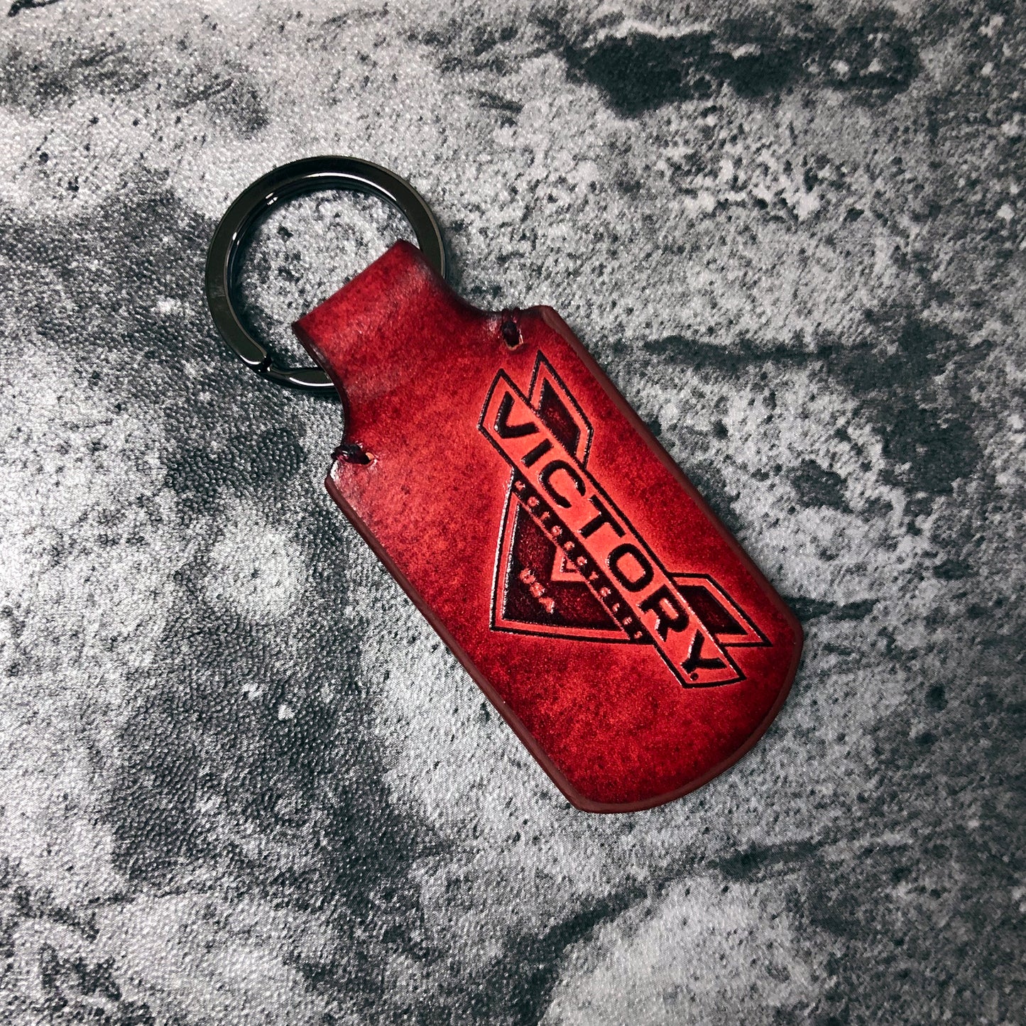 Victory Motorcycle Handmade Leather Keychain - Red
