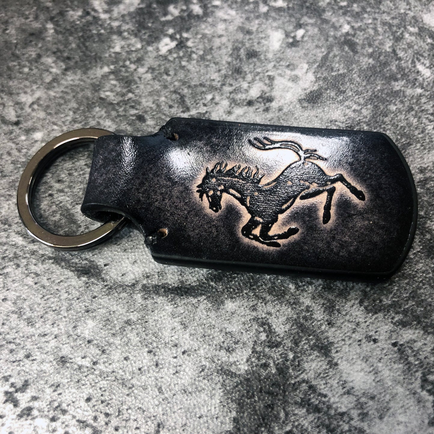 Handmade Ferrari Logo Leather Keychain – Black