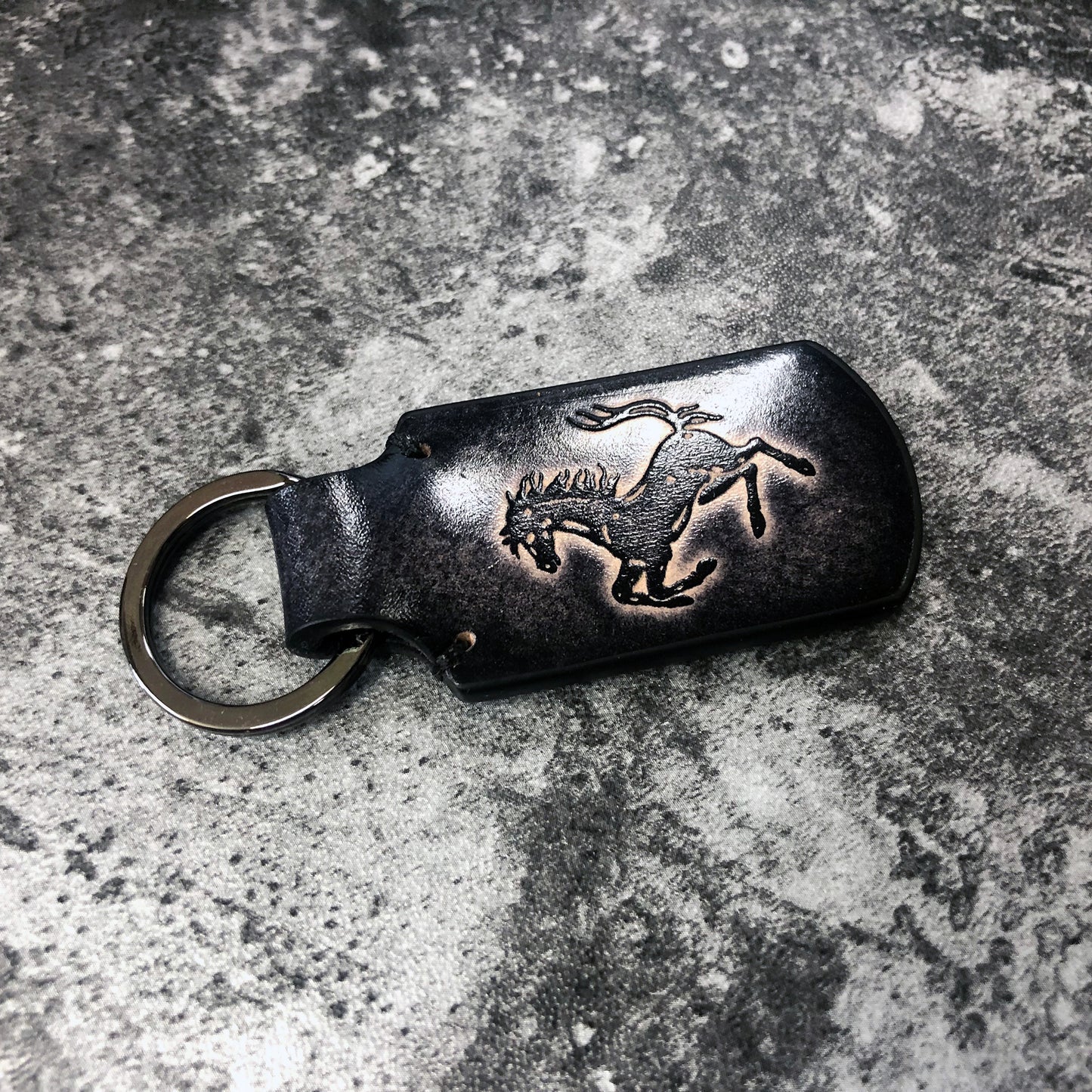 Handmade Ferrari Logo Leather Keychain – Black