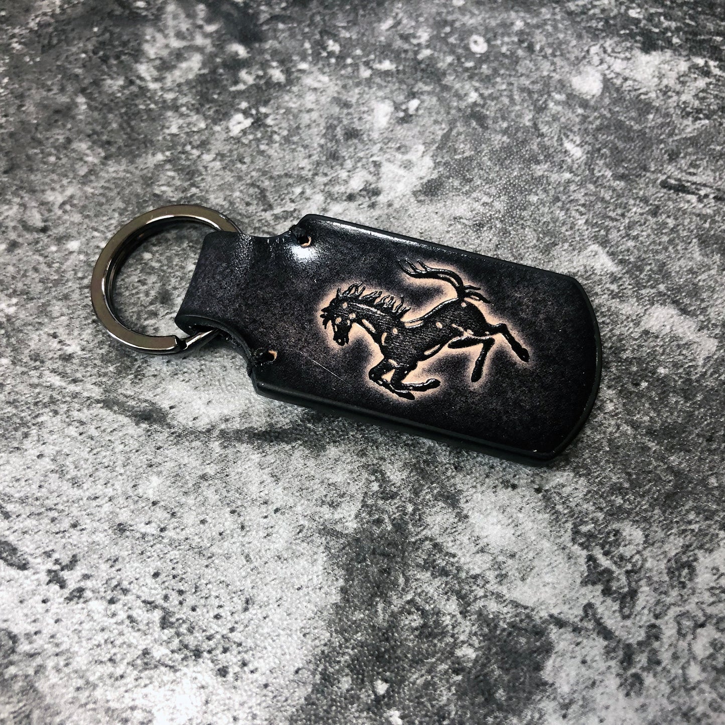 Handmade Ferrari Logo Leather Keychain – Black