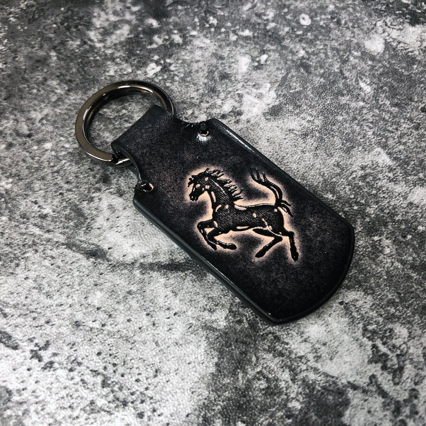 Handmade Ferrari Logo Leather Keychain – Black