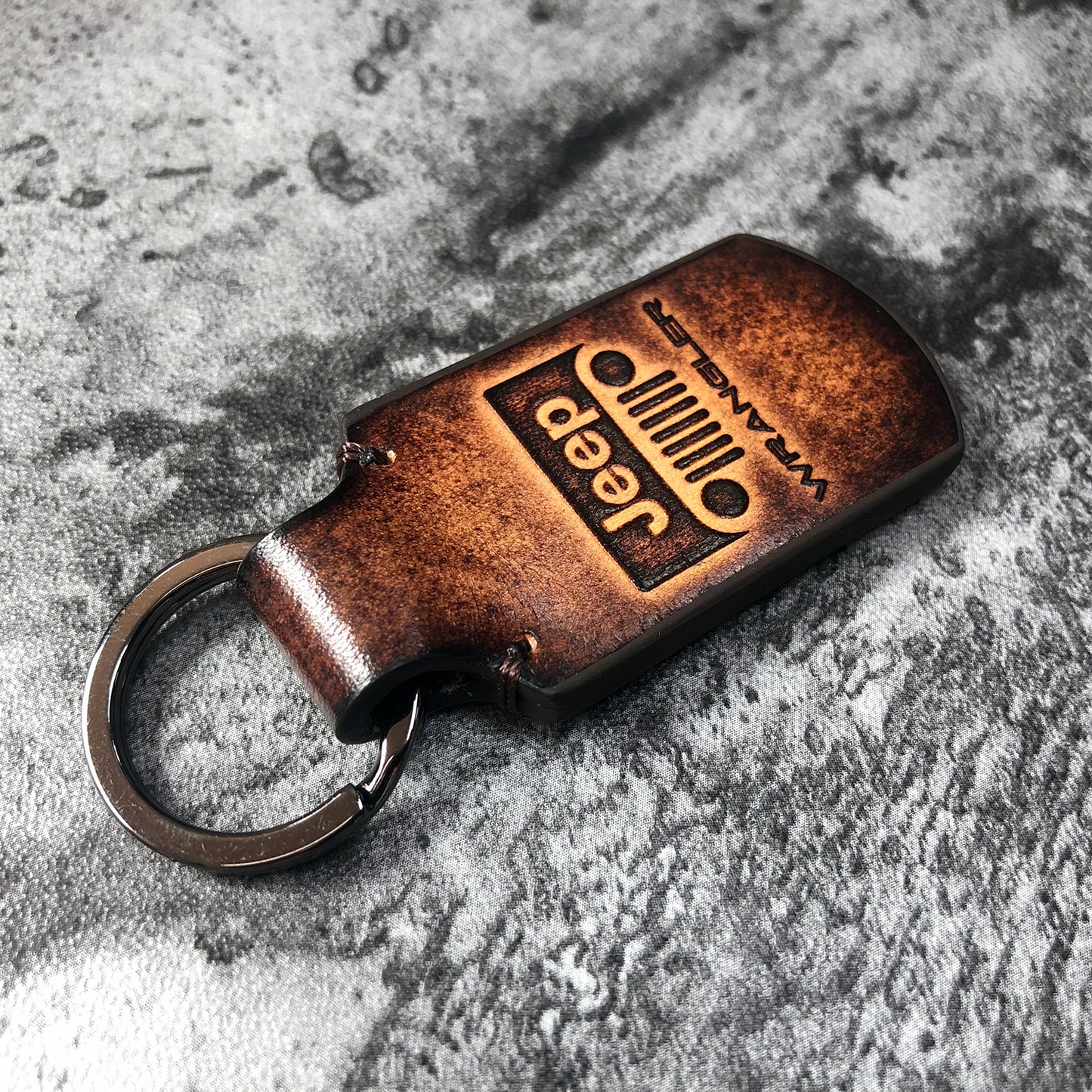 Handmade Jeep Wrangler Leather Keychain – brown