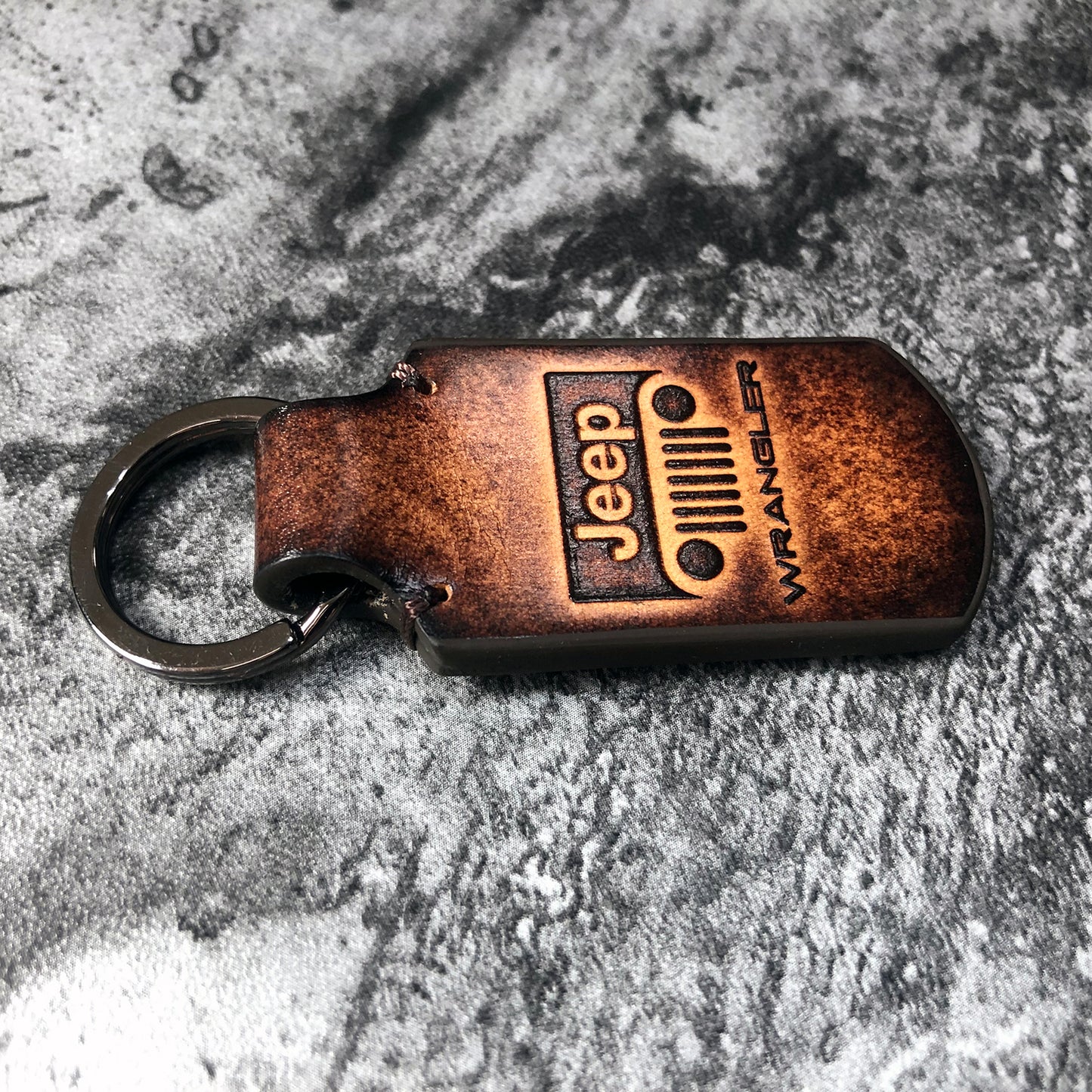 Handmade Jeep Wrangler Leather Keychain – brown