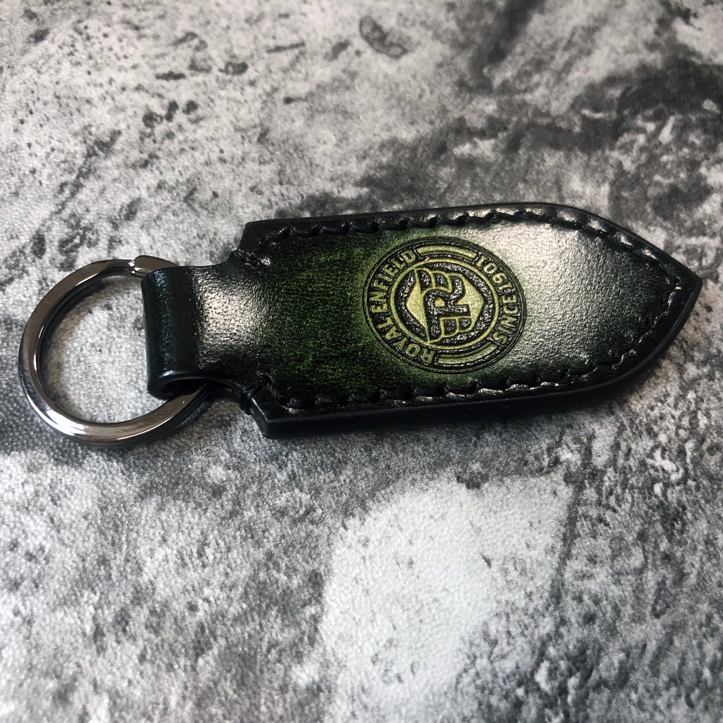 Handmade Royal Enfield Leather Keychain – Dark Green
