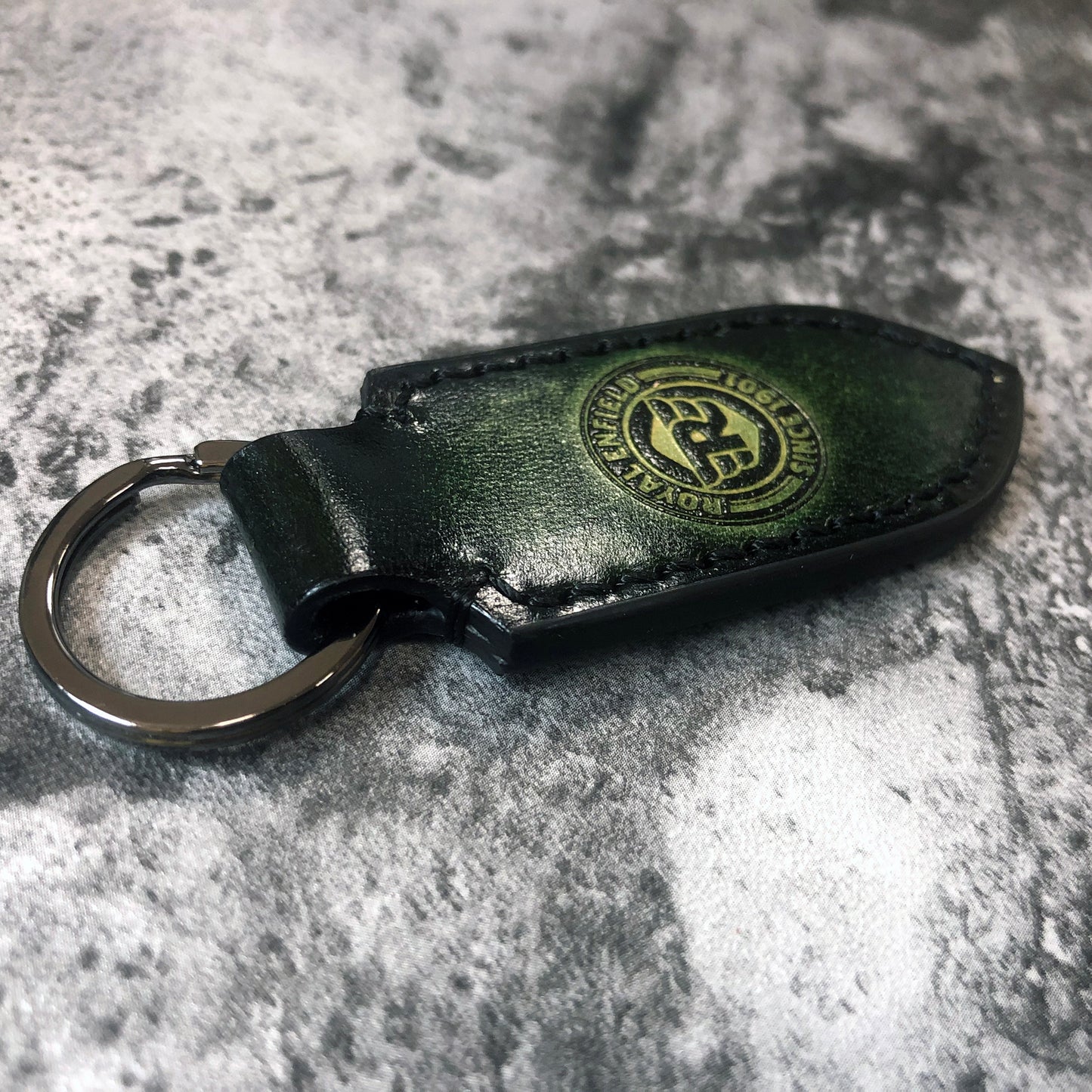 Handmade Royal Enfield Leather Keychain – Dark Green