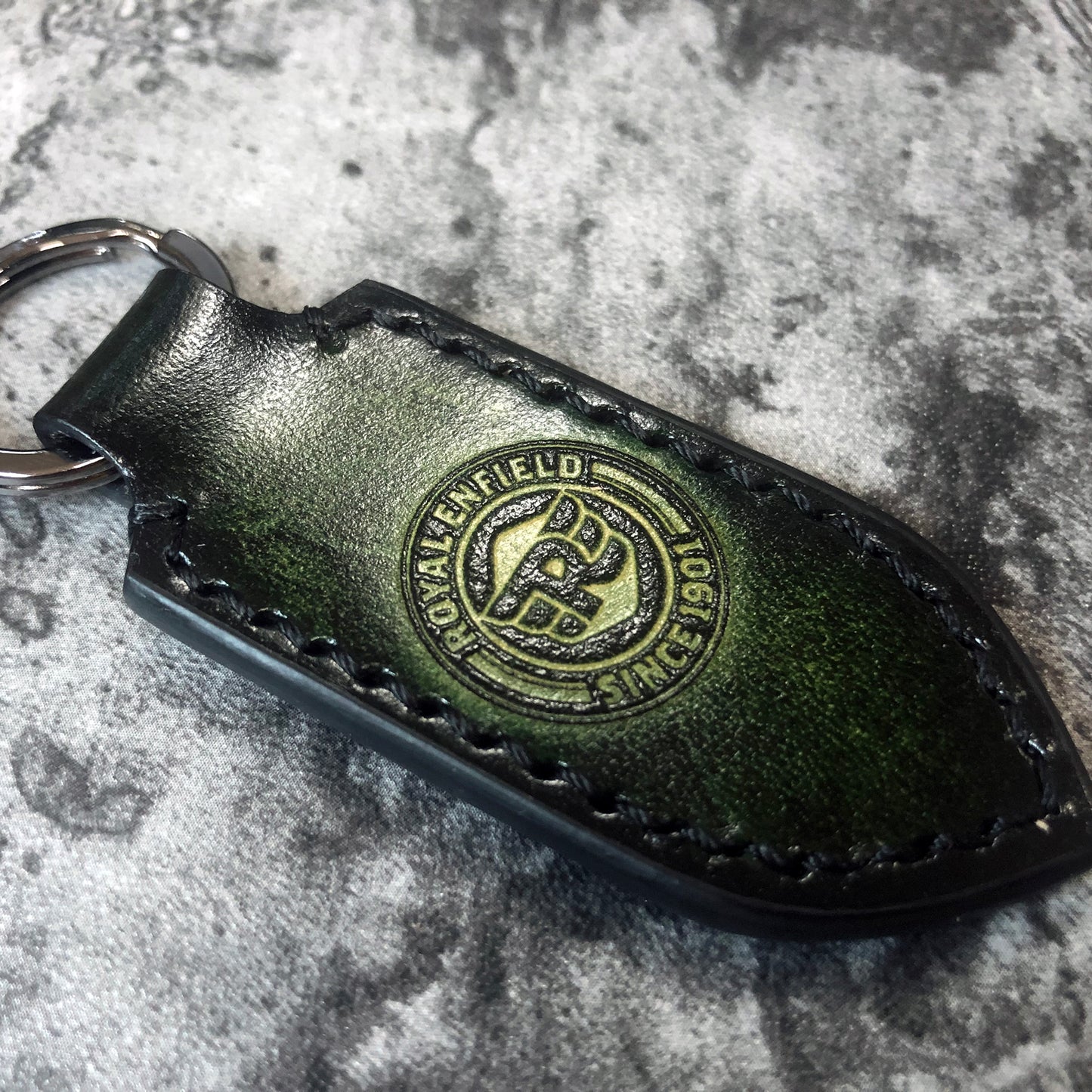 Handmade Royal Enfield Leather Keychain – Dark Green