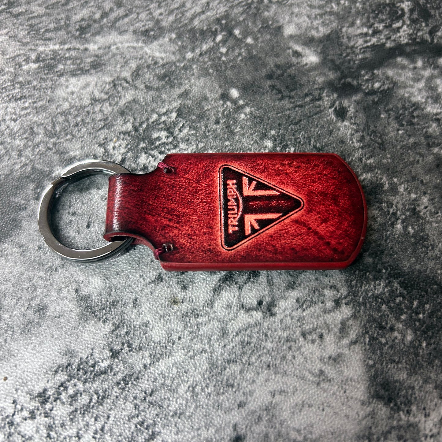 Handmade Triumph Rounded Rectangle Keychain –red