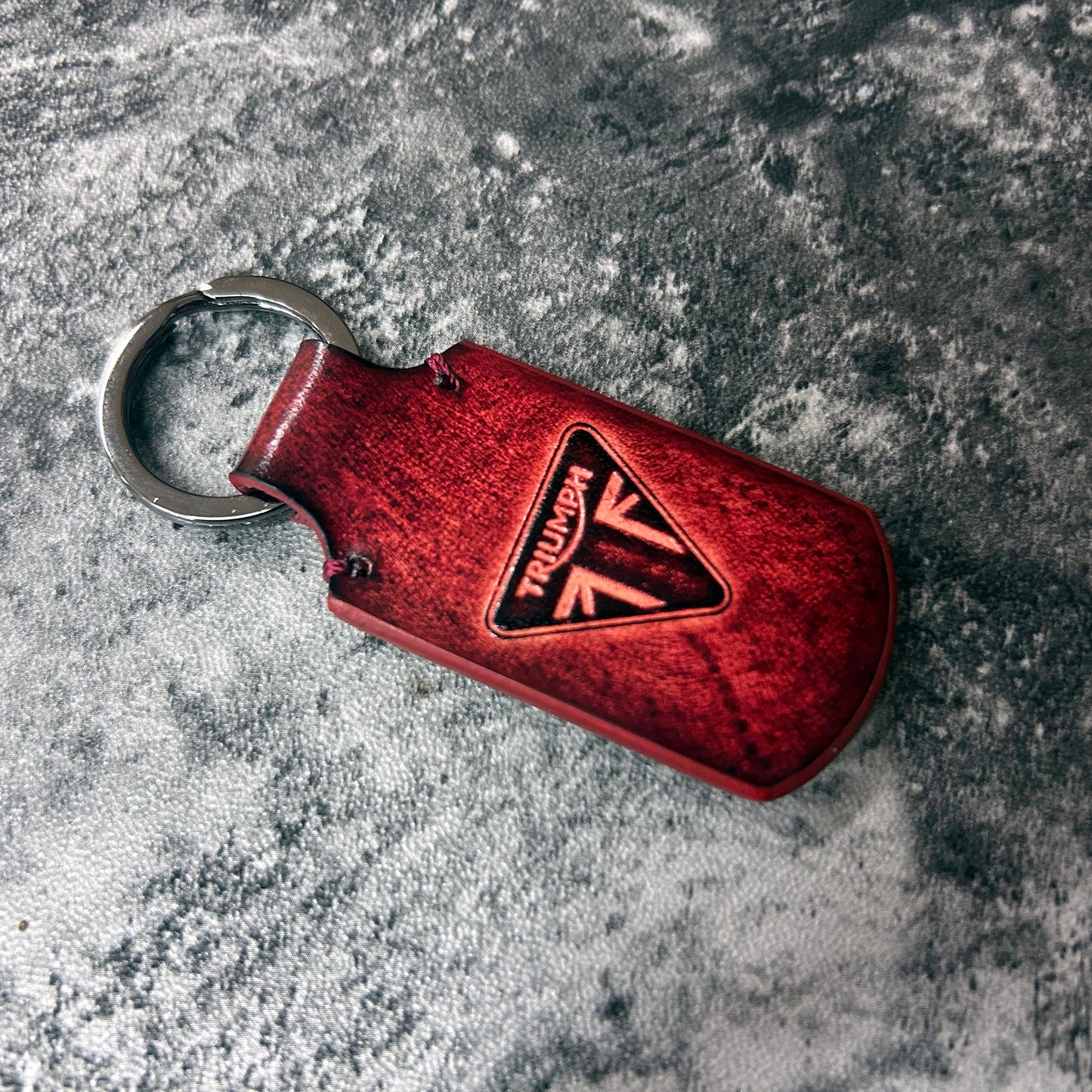 Handmade Triumph Rounded Rectangle Keychain –red