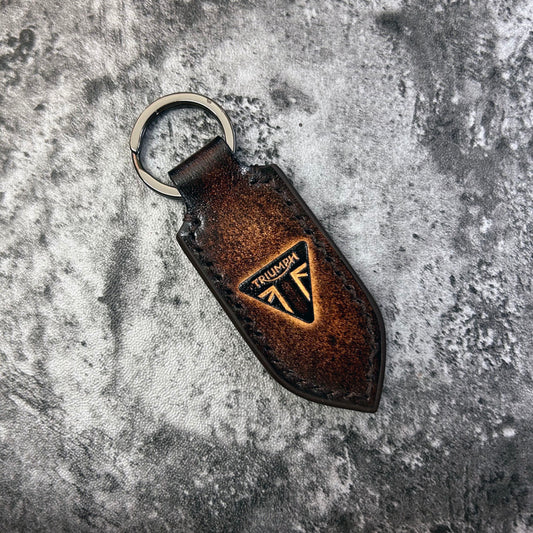 Handmade Triumph Leather Keychain – Brown with Triangle Logo