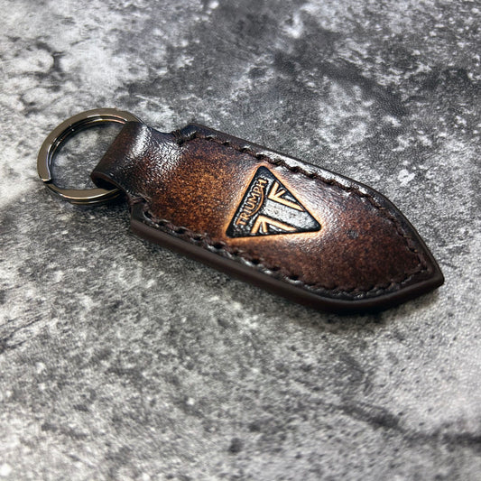 Handmade Triumph Leather Keychain – Brown with Triangle Logo