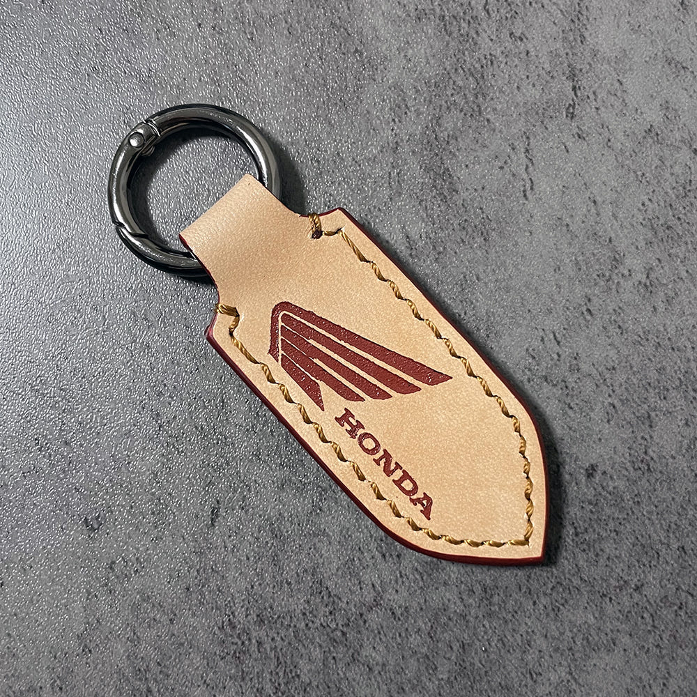 Honda motorcycle Natural Veg Tan Leather Keychain – hand Painted
