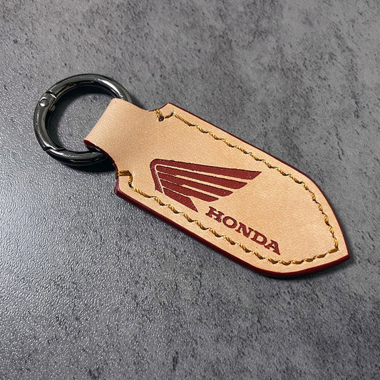Honda motorcycle Natural Veg Tan Leather Keychain – hand Painted