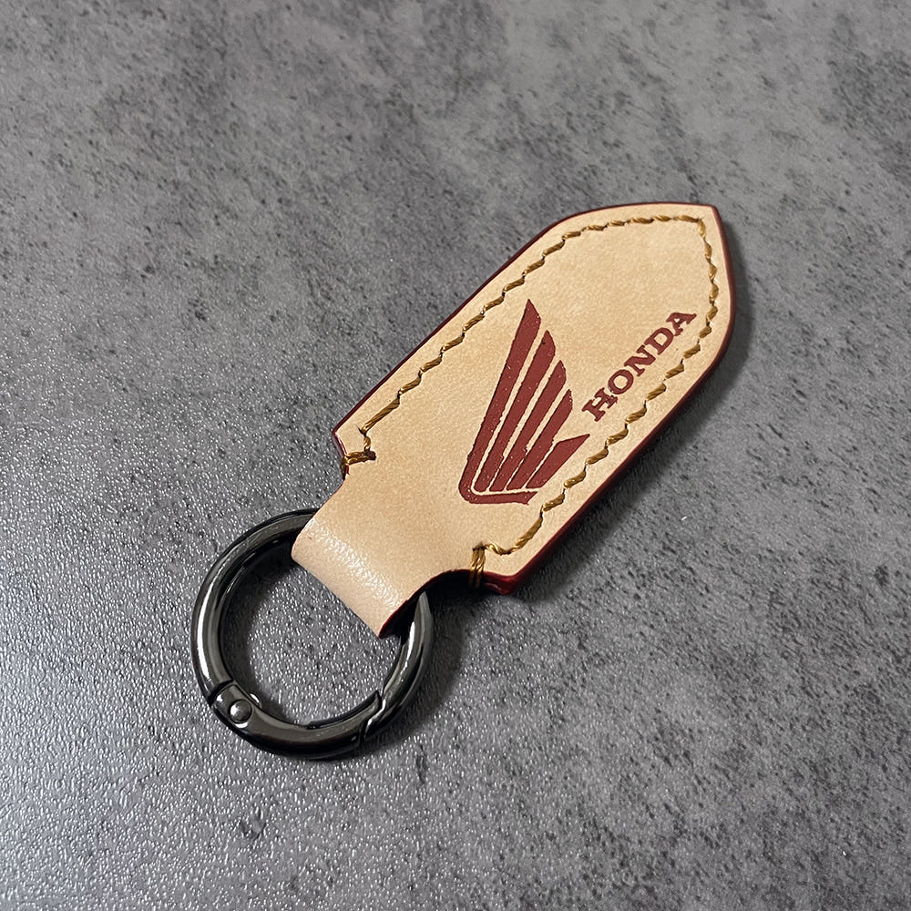Honda motorcycle Natural Veg Tan Leather Keychain – hand Painted