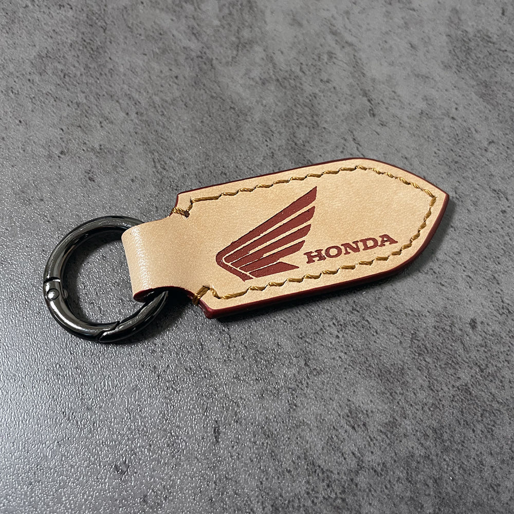 Honda motorcycle Natural Veg Tan Leather Keychain – hand Painted