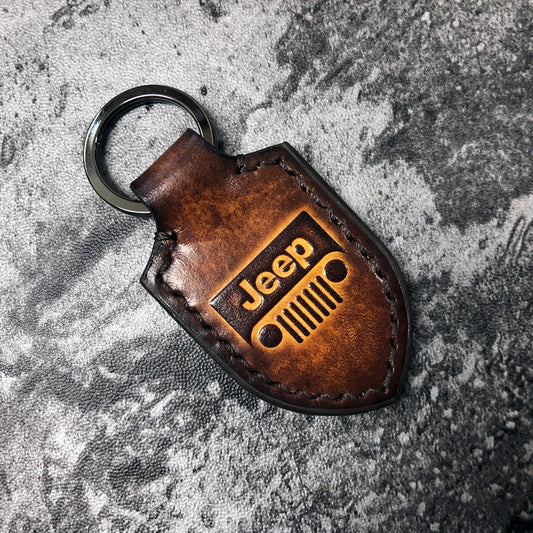 Handmade Jeep Grille Shield Keychain – Brown