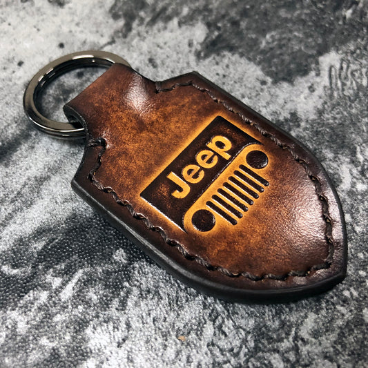 Handmade Jeep Grille Shield Keychain – Brown