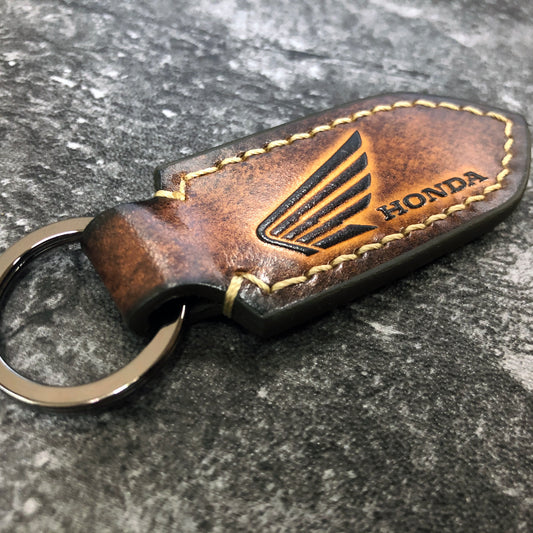 Handmade Honda Wing Leather Keychain – Brown