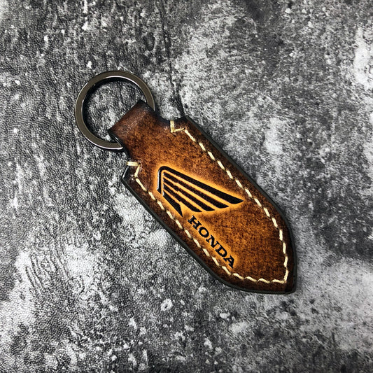 Handmade Honda Wing Leather Keychain – Brown