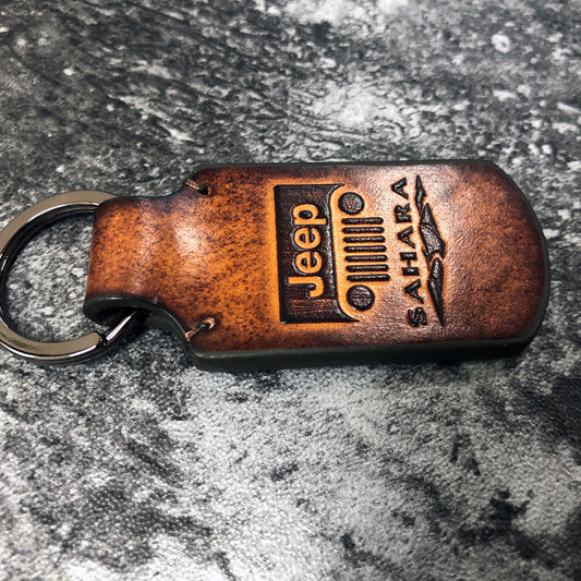 Handmade Jeep Sahara Leather Keychain – Brown