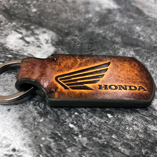 Honda Wing Rounded Leather Keychain – Brown