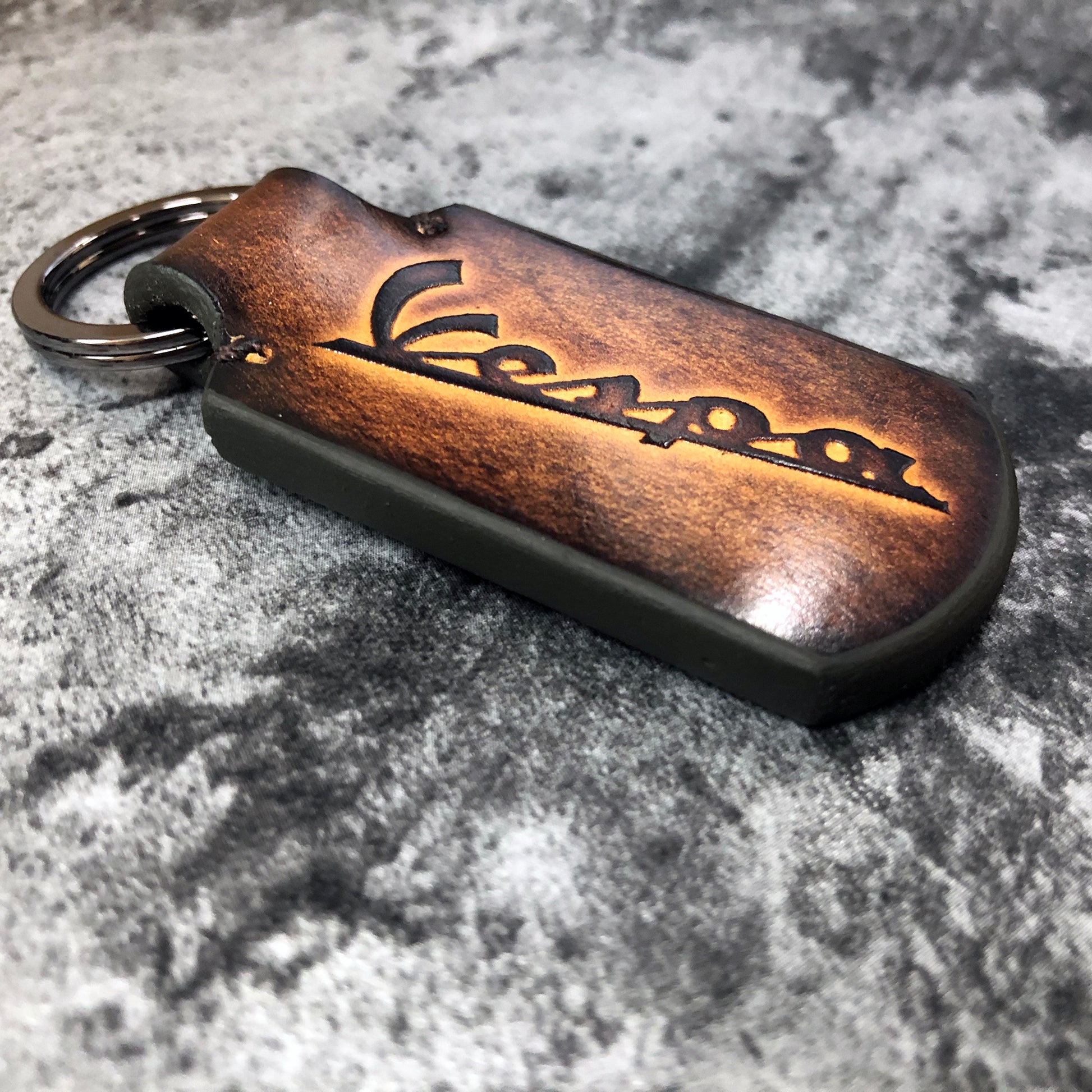Vespa Leather Keychain – Rounded Brown