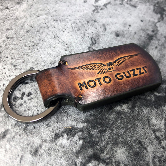 Moto Guzzi Leather Keychain – Rounded Rectangle Brown