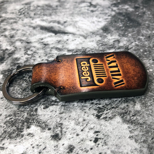 Handmade Jeep Willys Leather Keychain – Brown