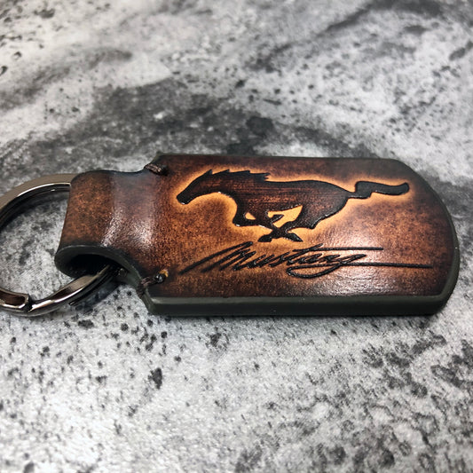 Handmade Mustang Leather Keychain – Brown