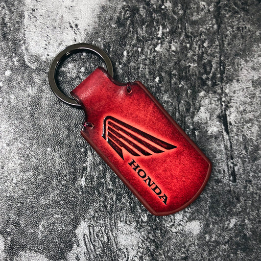Honda Wing Logo Leather Keychain - Red