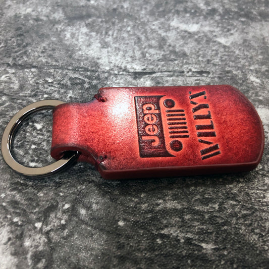 Handmade Jeep Willys Leather Keychain – Red