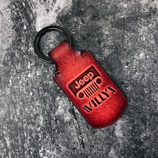 Handmade Jeep Willys Leather Keychain – Red