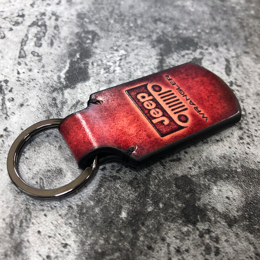 Handmade Jeep Wrangler Leather Keychain – red