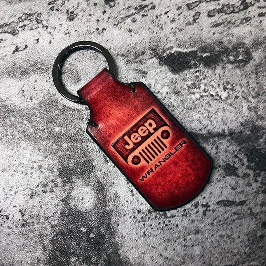 Handmade Jeep Wrangler Leather Keychain – red