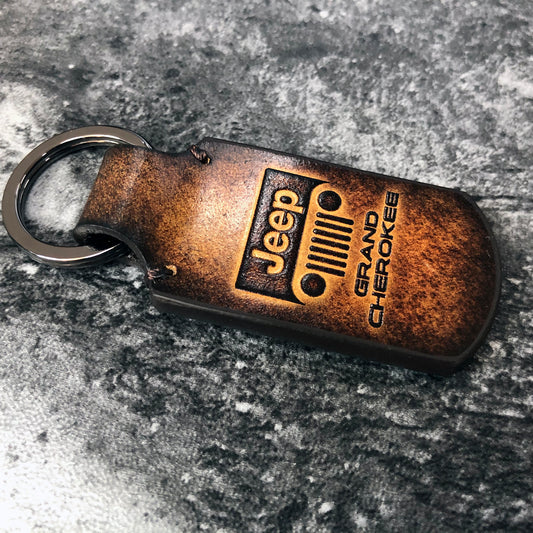 Handmade Jeep Grand Cherokee Leather Keychain – Brown