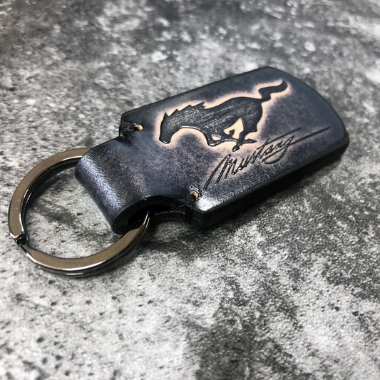 Handmade Mustang Leather Keychain – Black