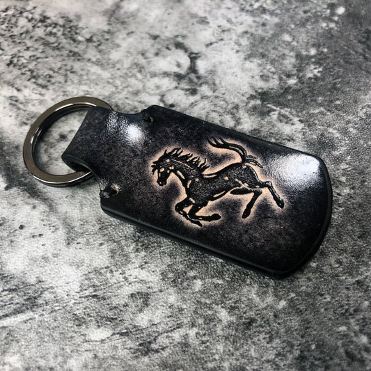 Handmade Ferrari Logo Leather Keychain – Black