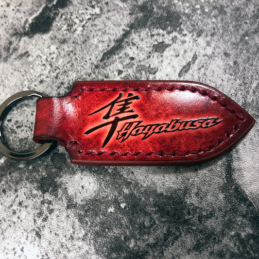 Hayabusa Logo Handmade Leather Keychain – Red