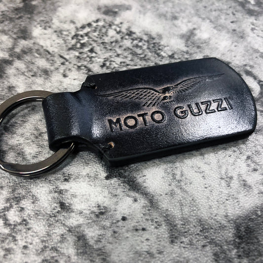 Moto Guzzi Leather Keychain – Rounded black