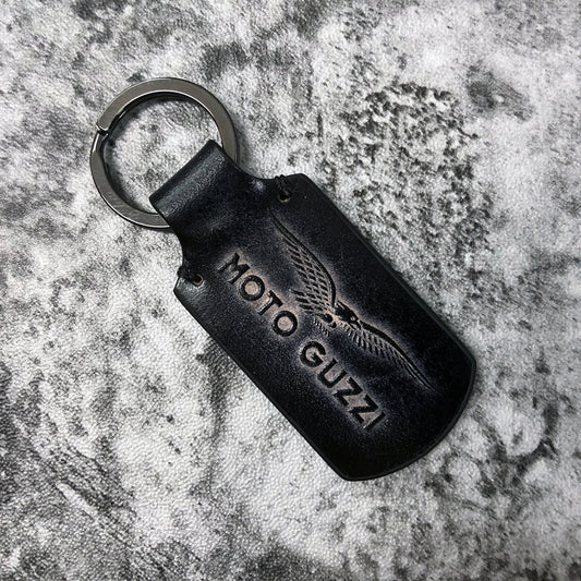 Moto Guzzi Leather Keychain – Rounded black