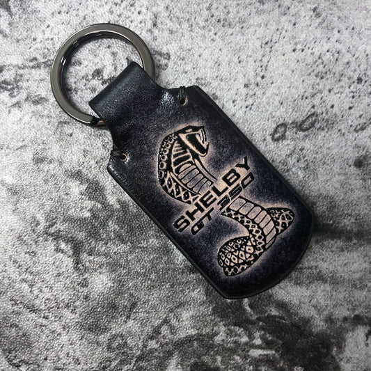 Handmade Shelby Gt350 Leather Keychain – Black