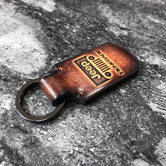 Handmade Jeep Renegade Leather Keychain – Brown