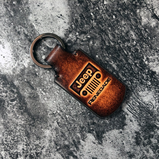 Handmade Jeep Renegade Leather Keychain – Brown
