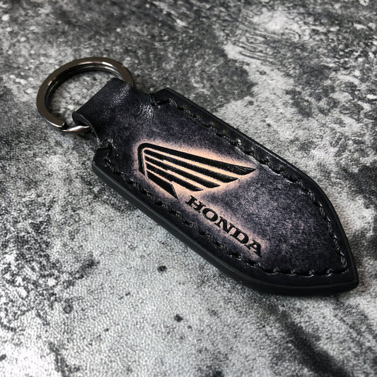 Handmade Honda Wing Leather Keychain – Black